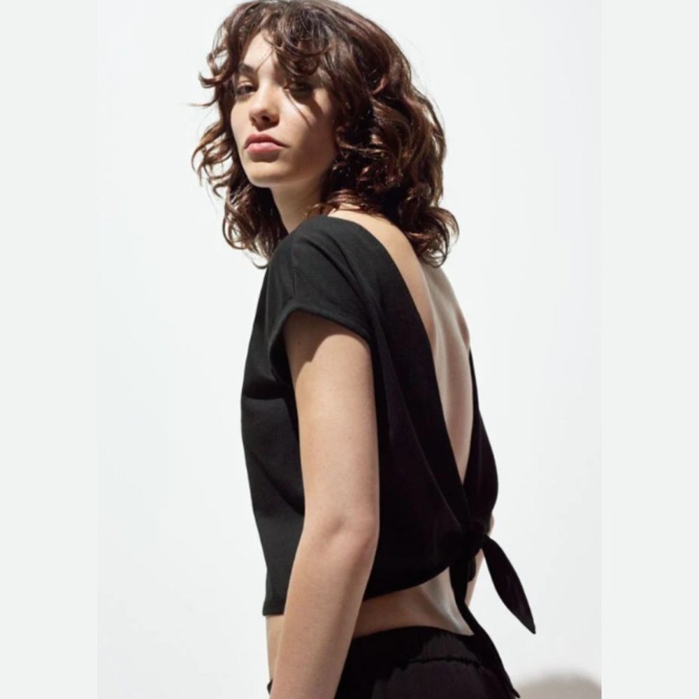 Wilfred Black Open-Back Short Sleeve Tie Top